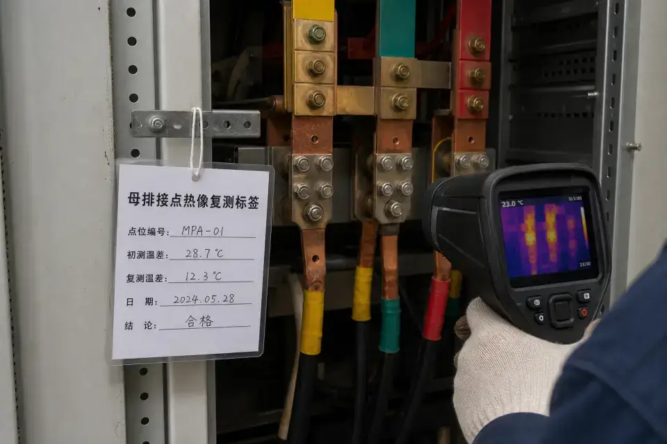 母排接点热像复测标签实拍参考图