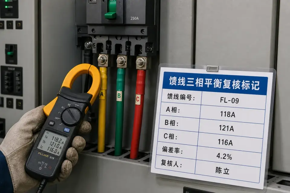馈线三相平衡复核标记实拍参考图