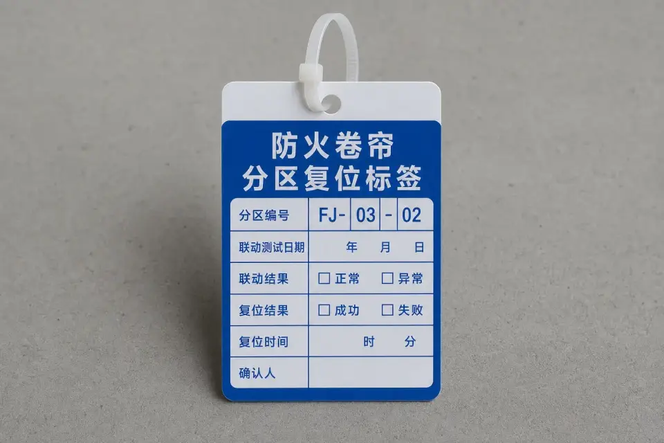 防火卷帘分区复位标签实拍参考图