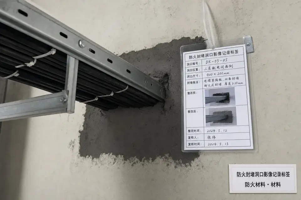 防火封堵洞口影像记录标签实拍参考图