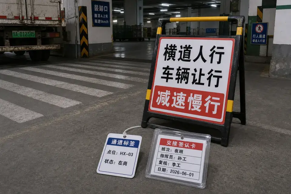 装卸口指挥横道人行让行通道标签套件实拍参考图