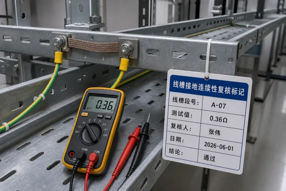 线槽接地连续性复核标记实拍参考图
