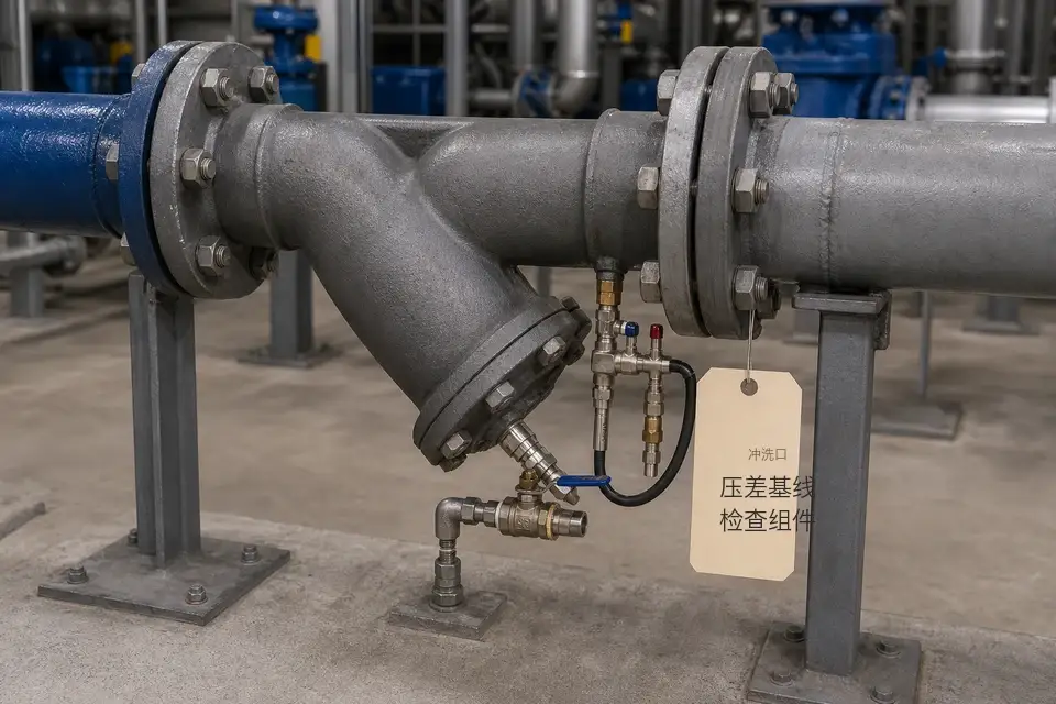 Y型过滤器冲洗口压差基线检查组件实拍参考图